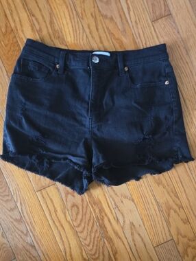 pistola Black Distressed Frayed Hem Denim Shorts